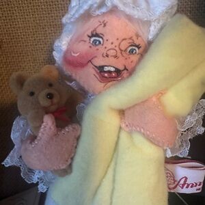 Annie Vintage Doll with Yellow Blanket and Bear